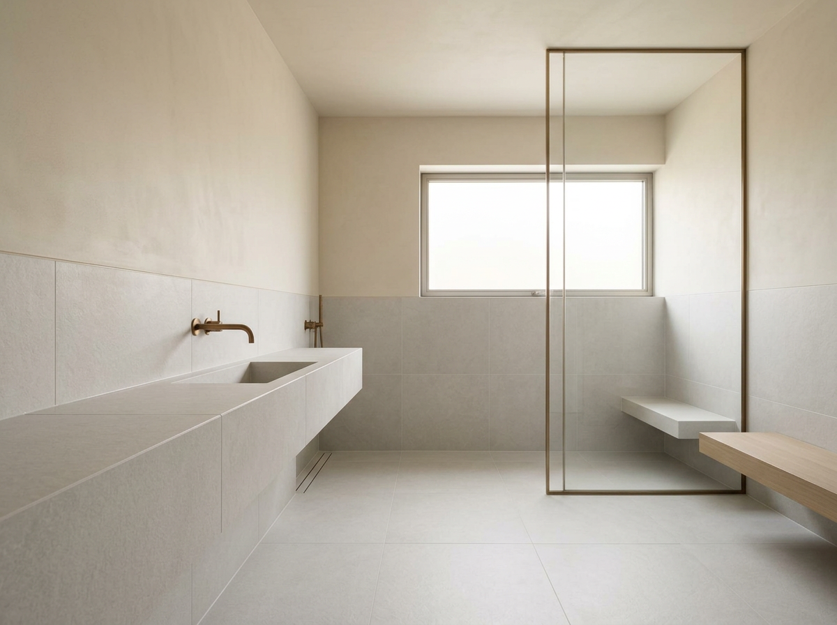 Alabaster Porcelain tiles installed