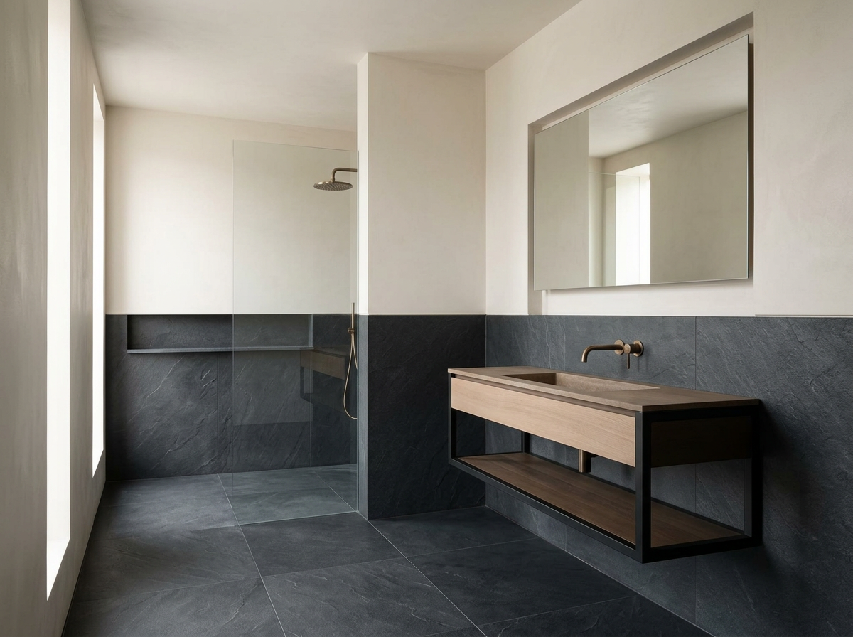 Basalt Porcelain tiles installed