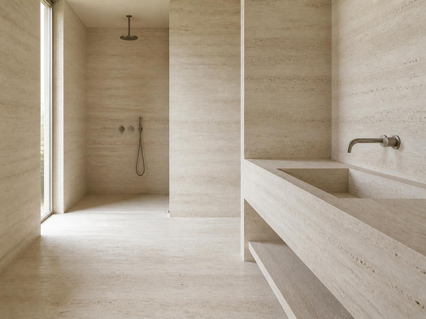 Bianco Travertine tiles installed