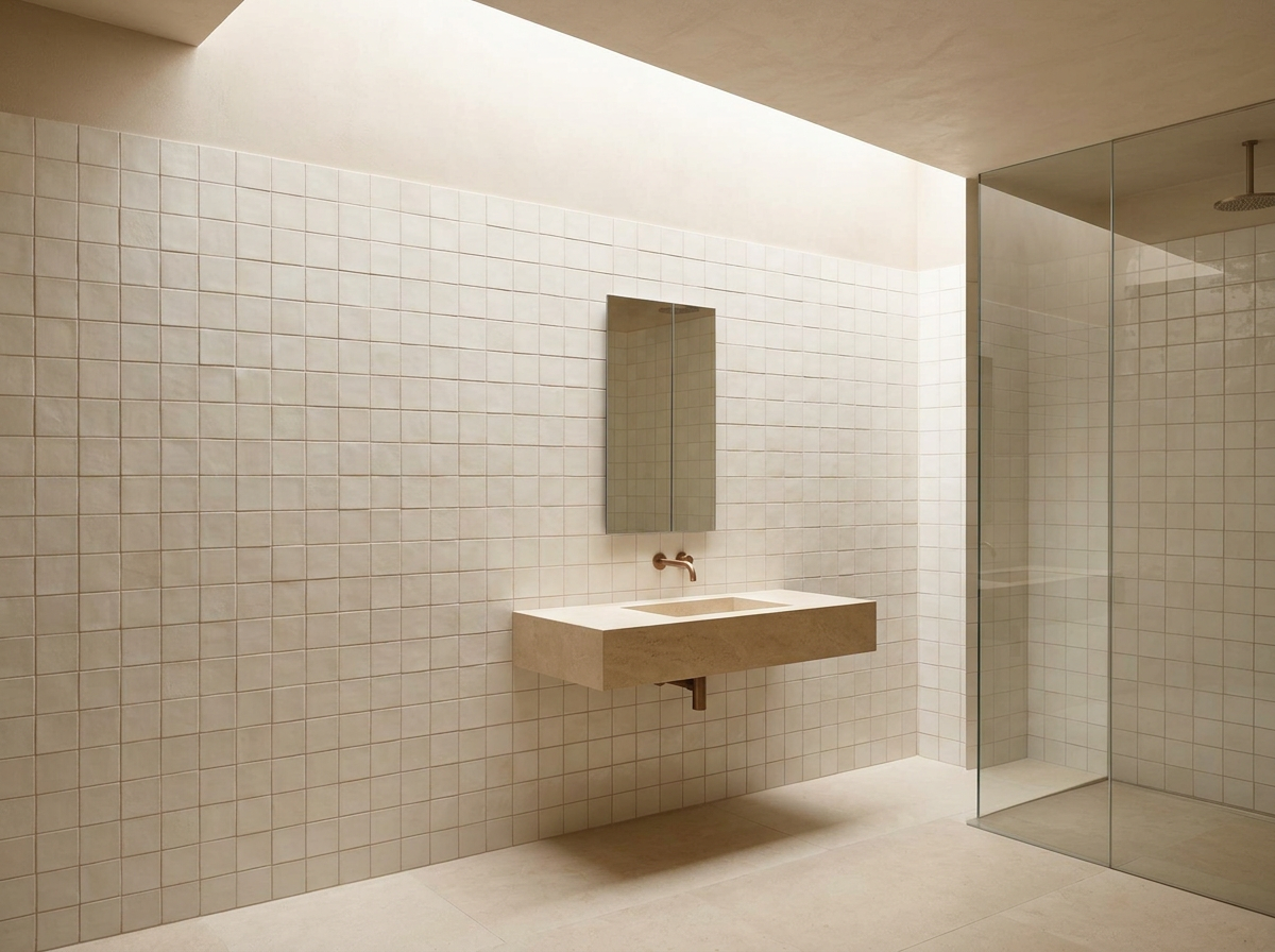 Bone Ceramic tiles installed