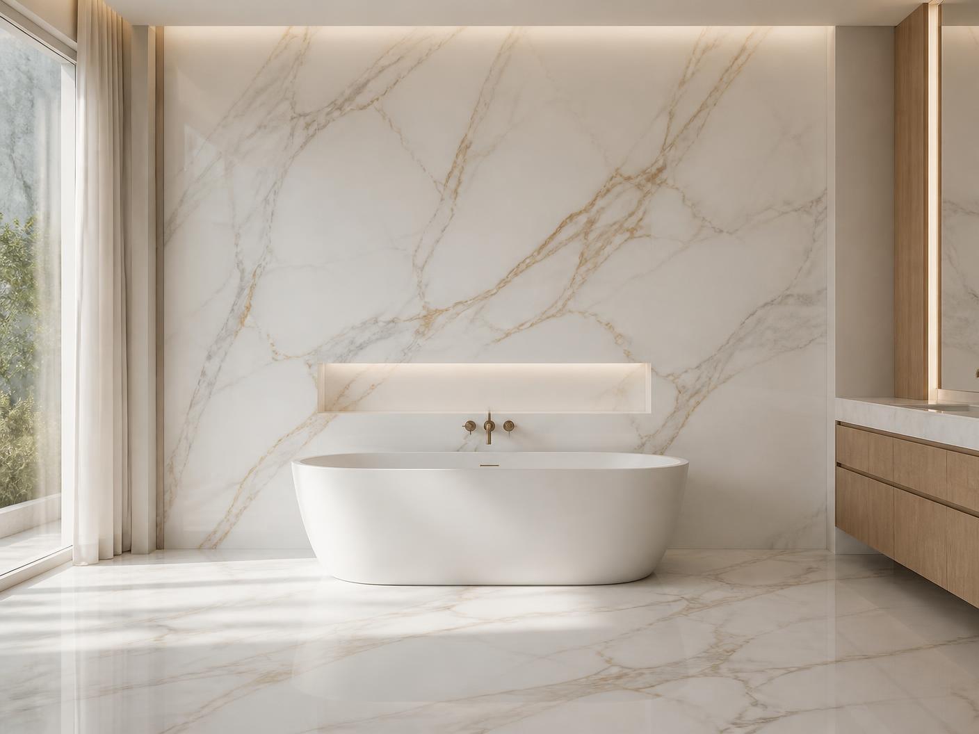 Calacatta Gold Marble tiles installed