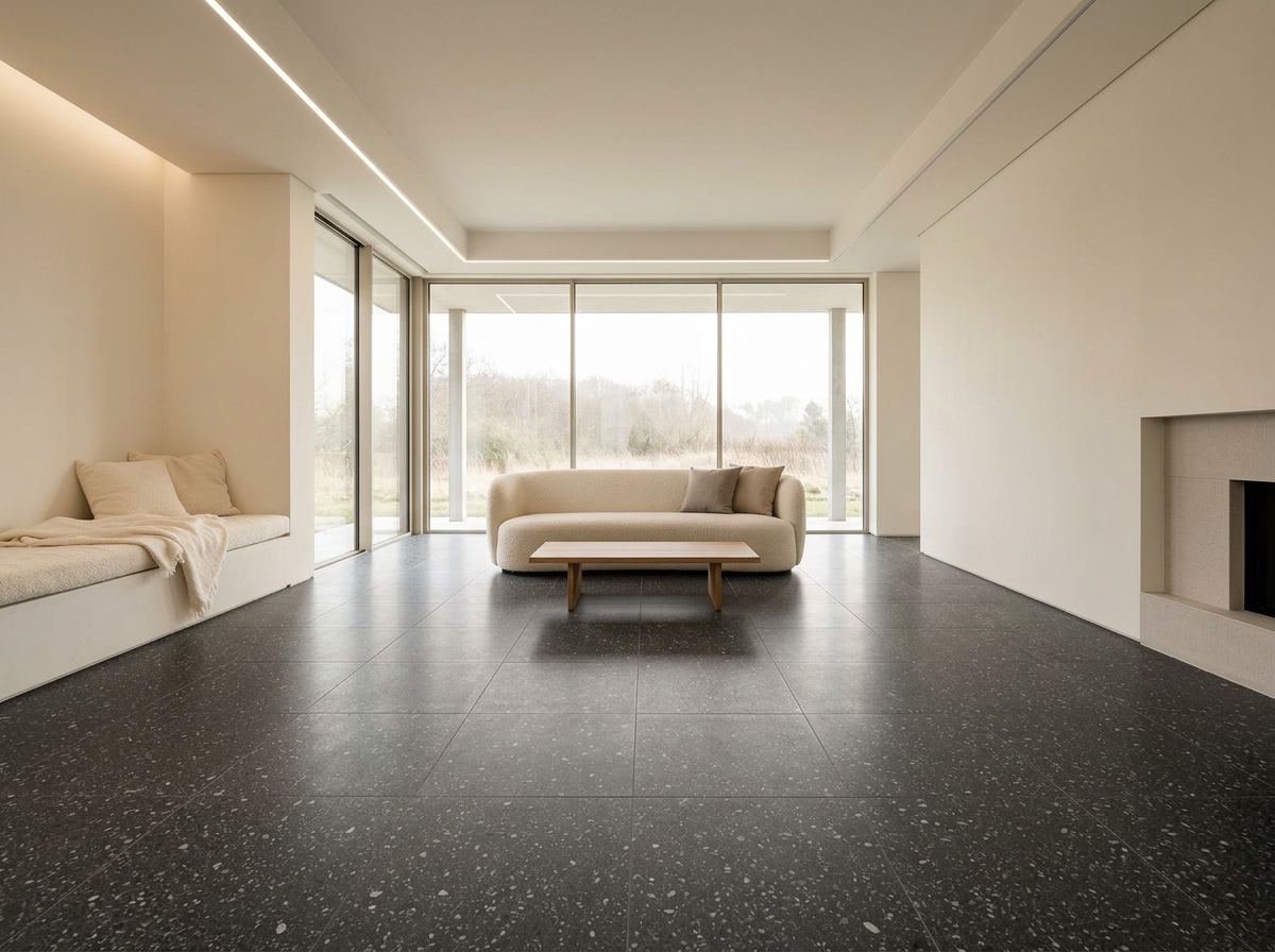 Charcoal Terrazzo II tile close up