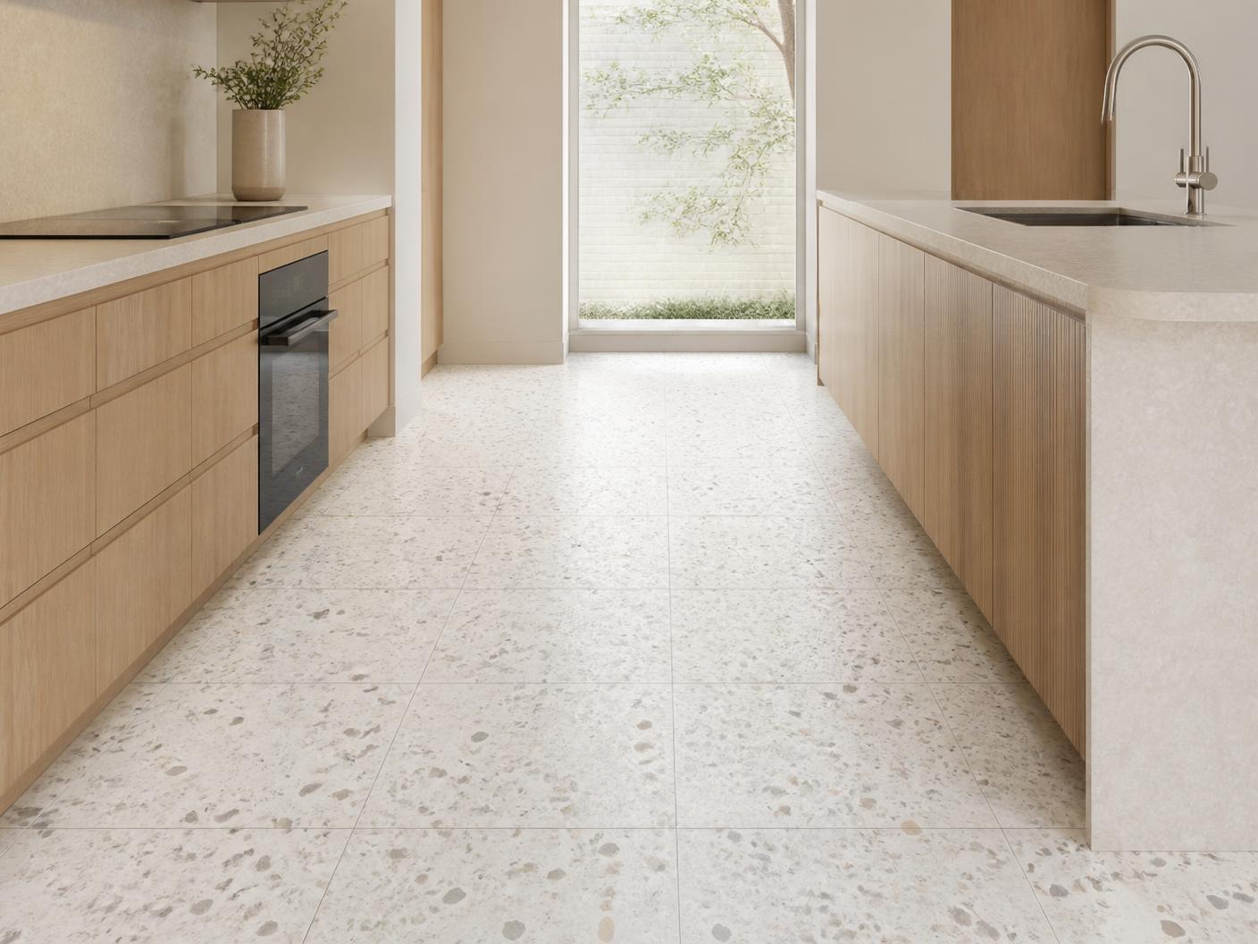 Chip White Terrazzo tiles installed