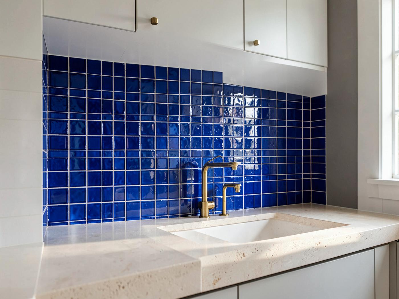 Cobalt Zellige tiles installed