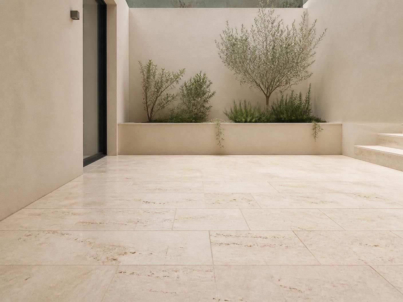 Cream Travertine Paver tiles installed