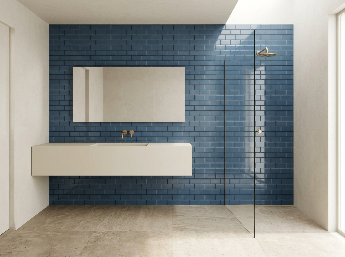 Dusk Blue Ceramic tiles installed