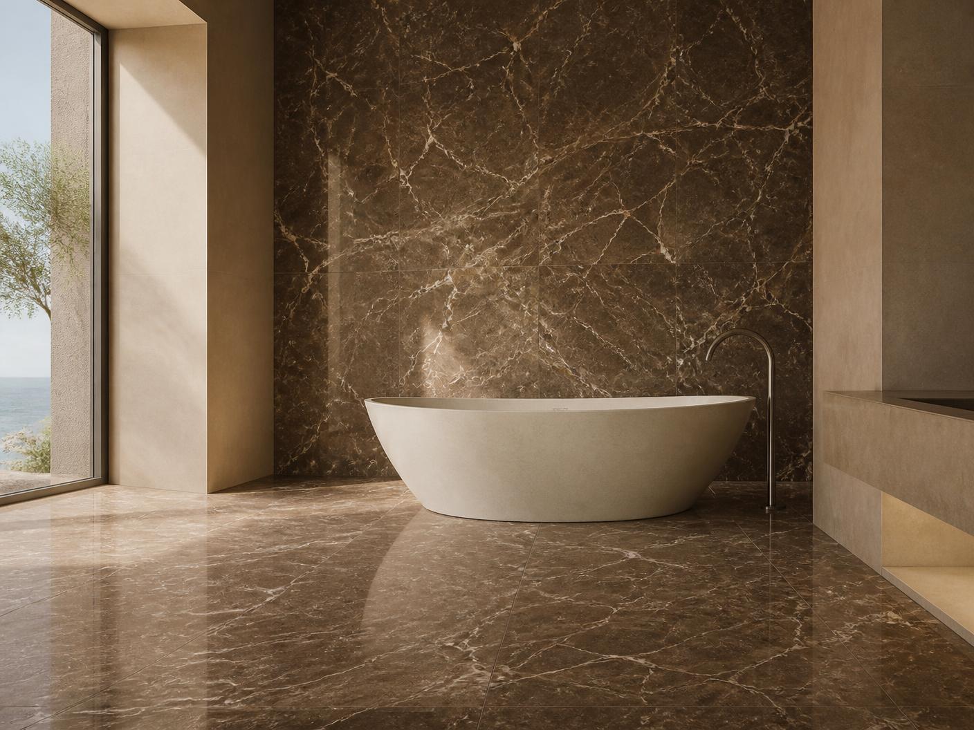 Emperador Marble tiles installed