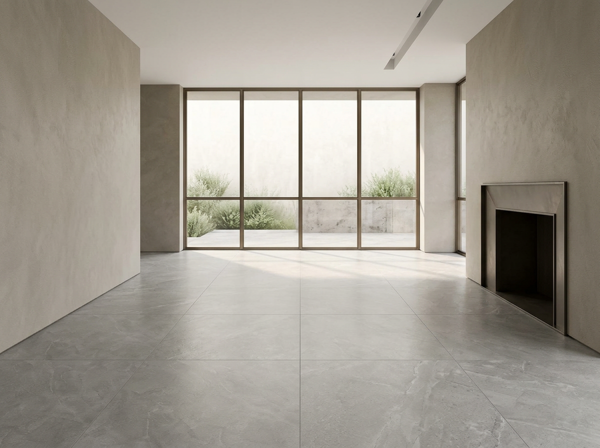 Fog Grey Porcelain tiles installed
