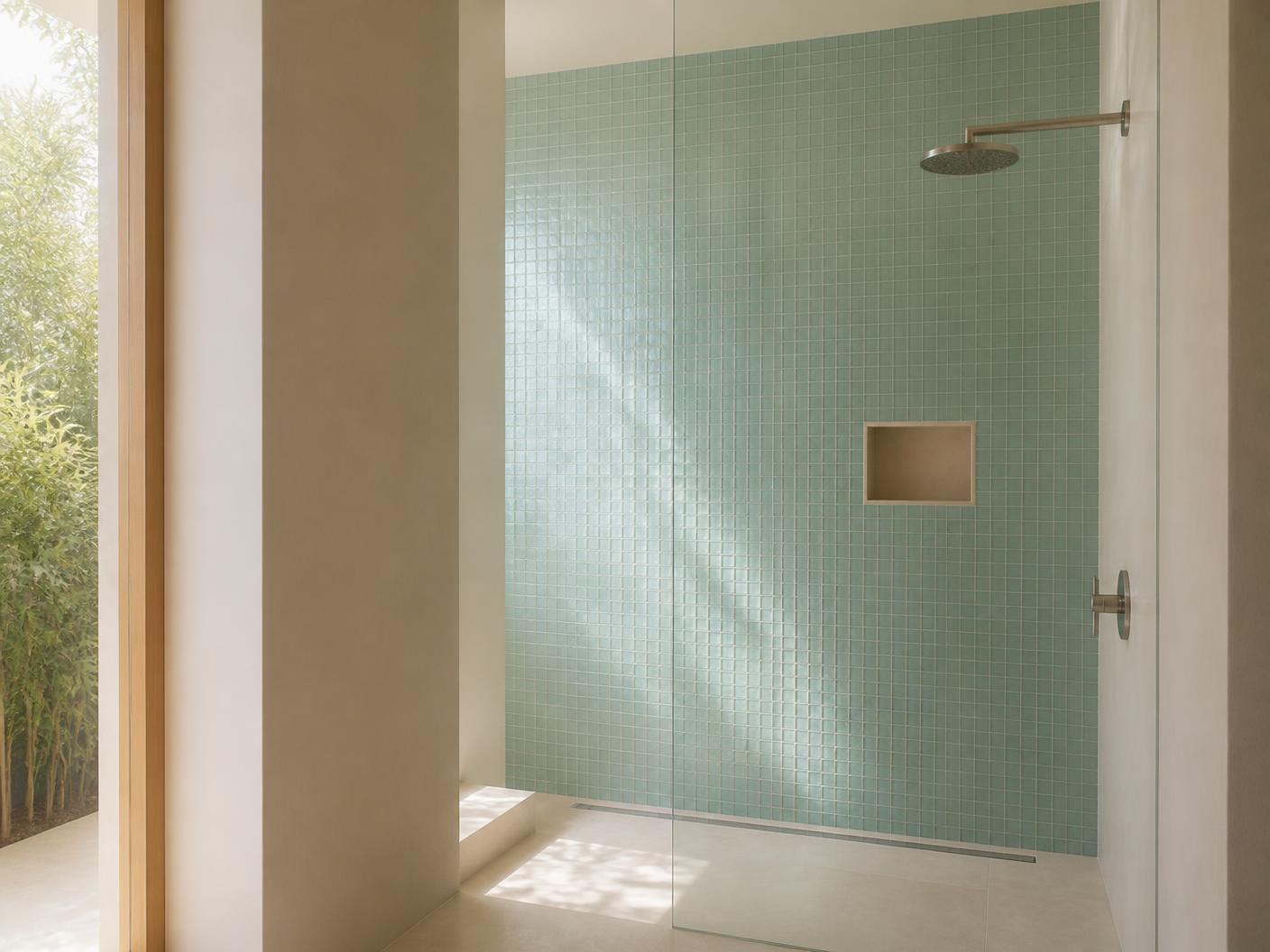 Glass Aqua Mosaic tiles installed