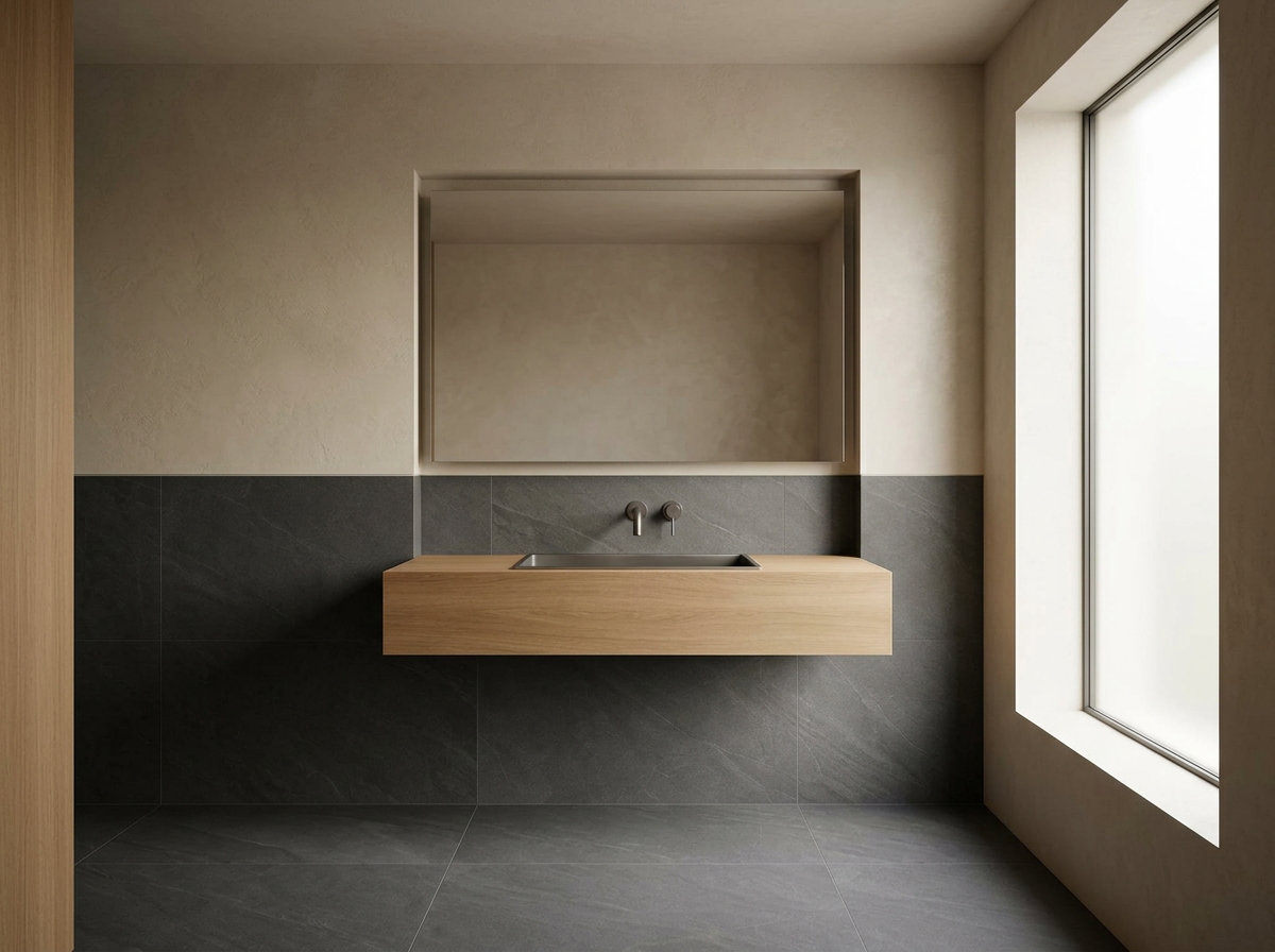Graphite Porcelain tiles installed