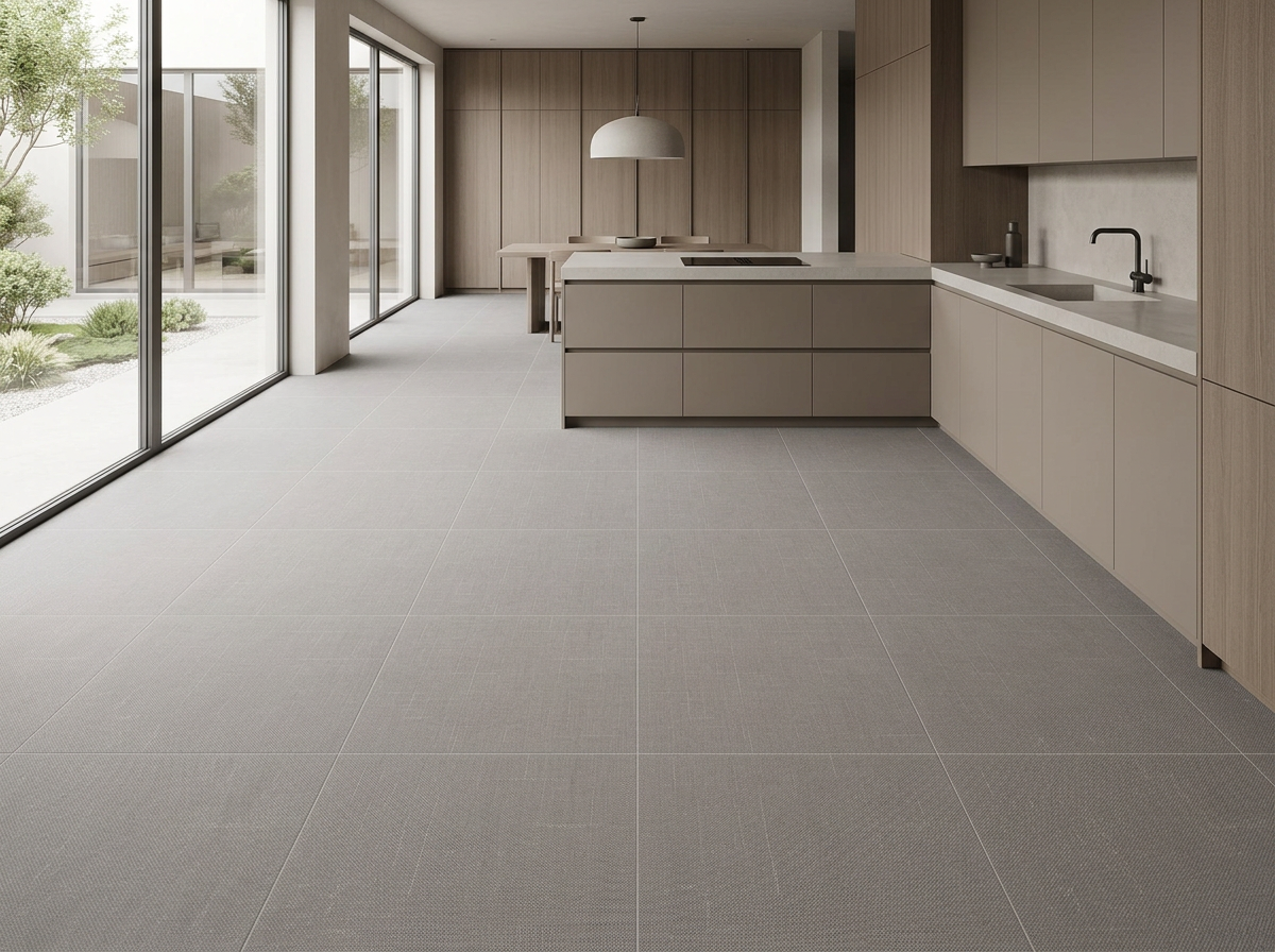 Greige Linen tiles installed