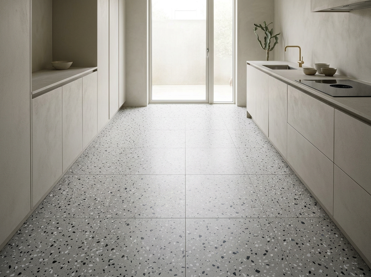 Grey Terrazzo tiles installed