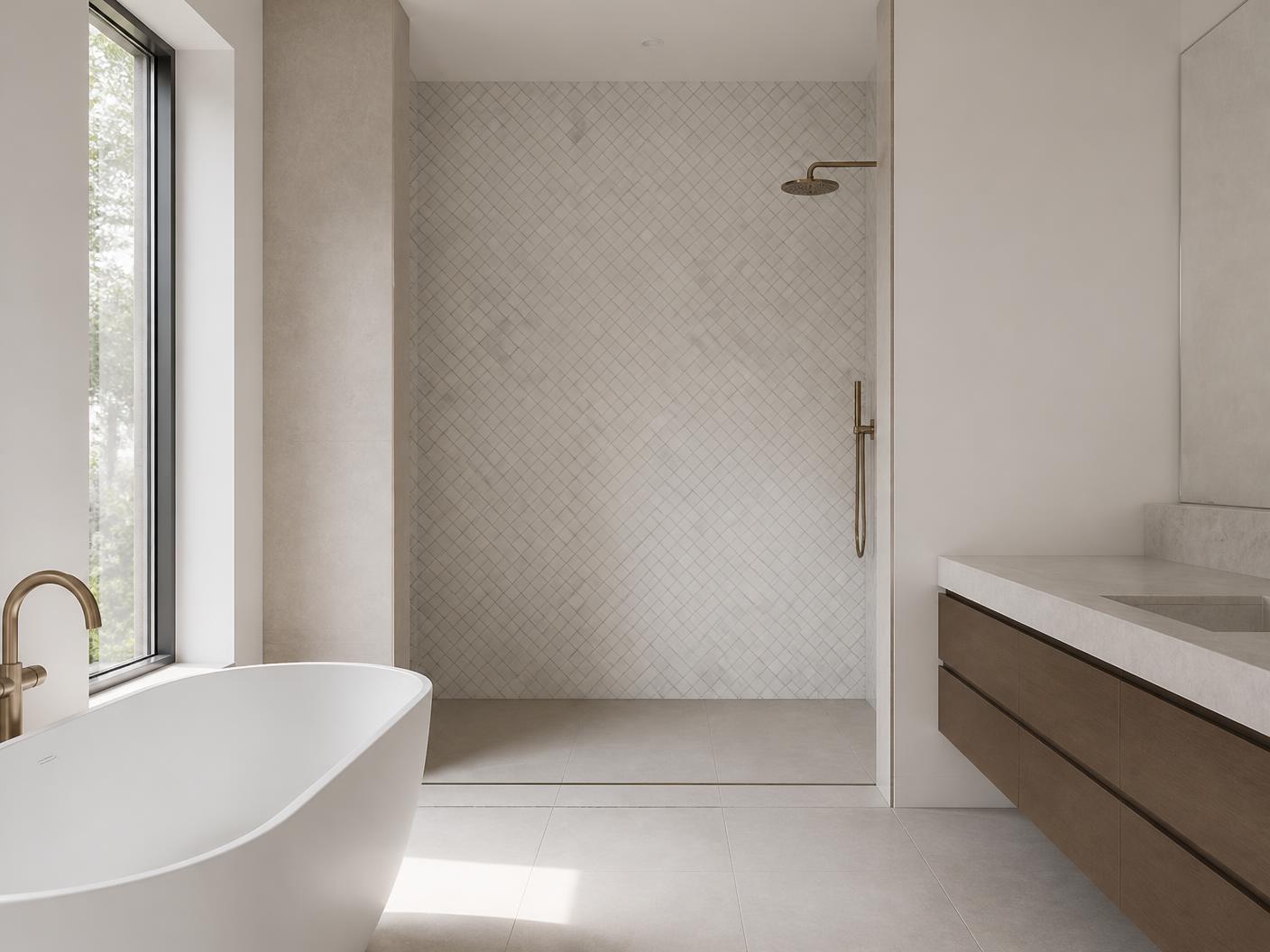 Herringbone Marble Mosaic tiles installed
