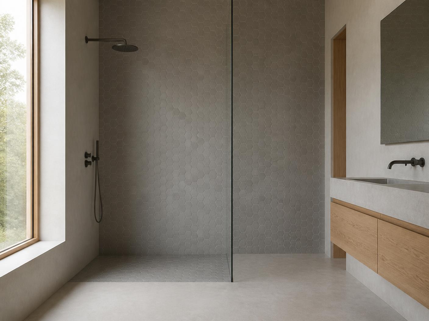 Hexagon Grey Mosaic tiles installed
