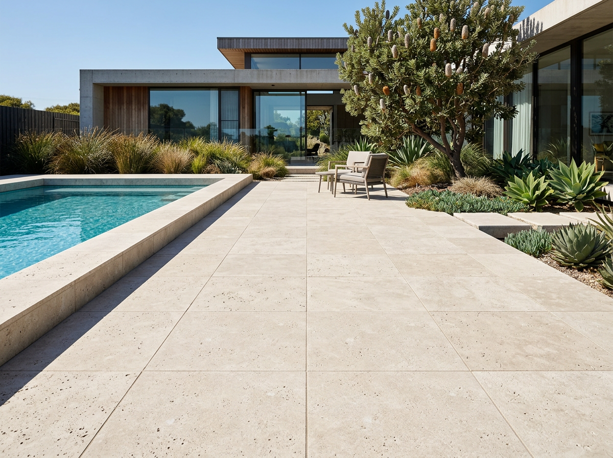 Ivory Stone Paver tiles installed
