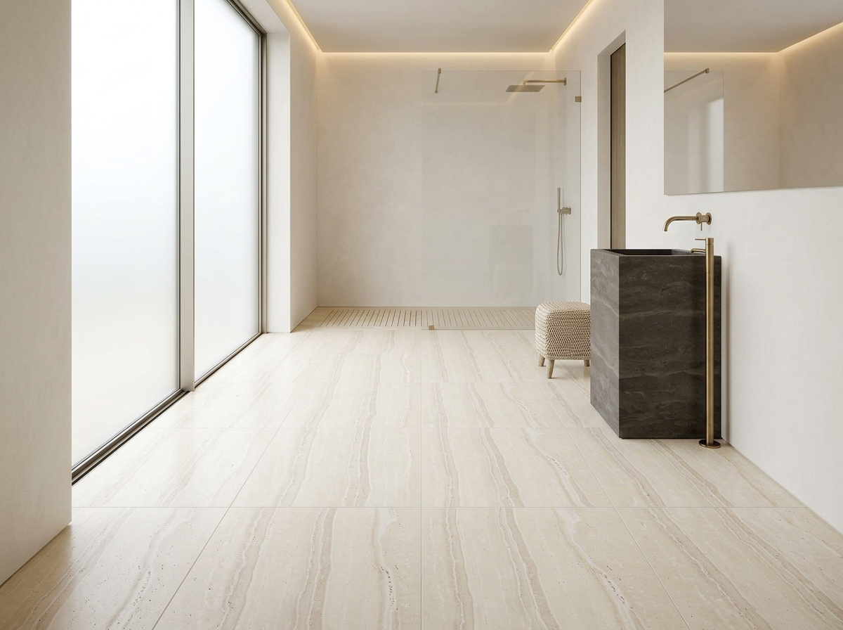 Ivory Travertine tiles installed
