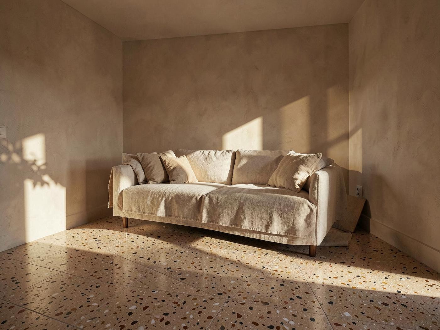 Oatmeal Terrazzo tiles installed