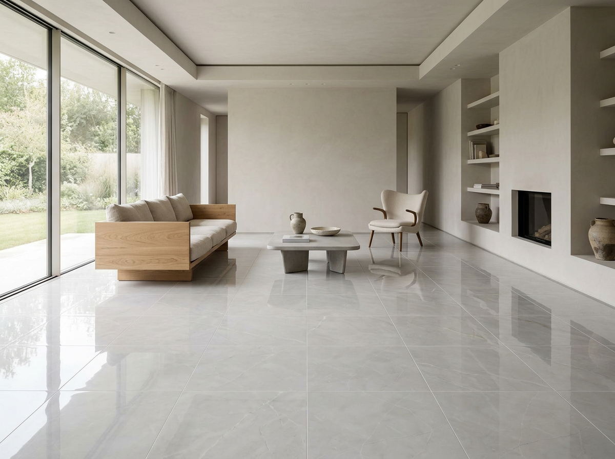 Oyster Polished tiles installed