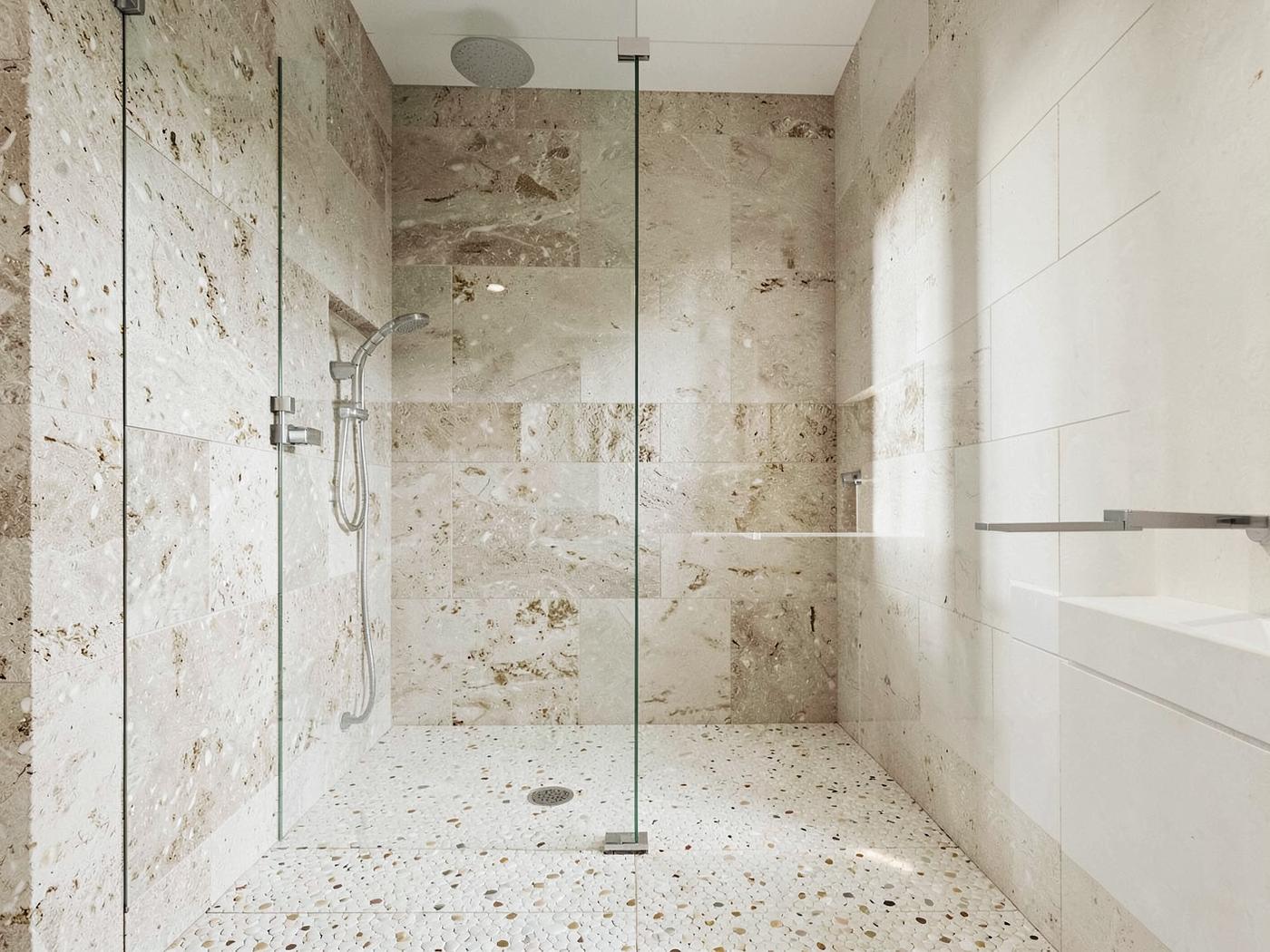 Pebble Ivory tiles installed