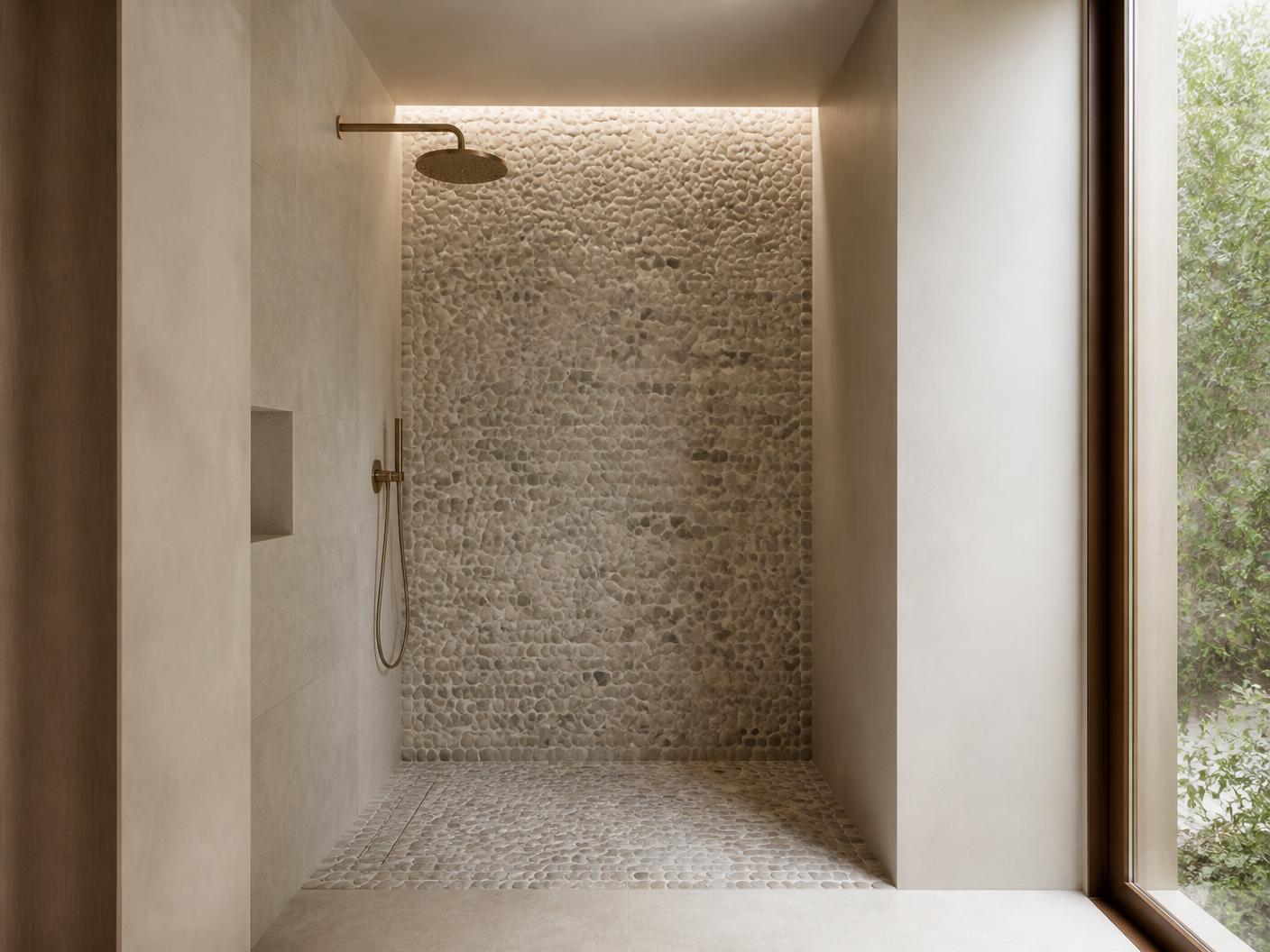Pebble Stone Mosaic tiles installed