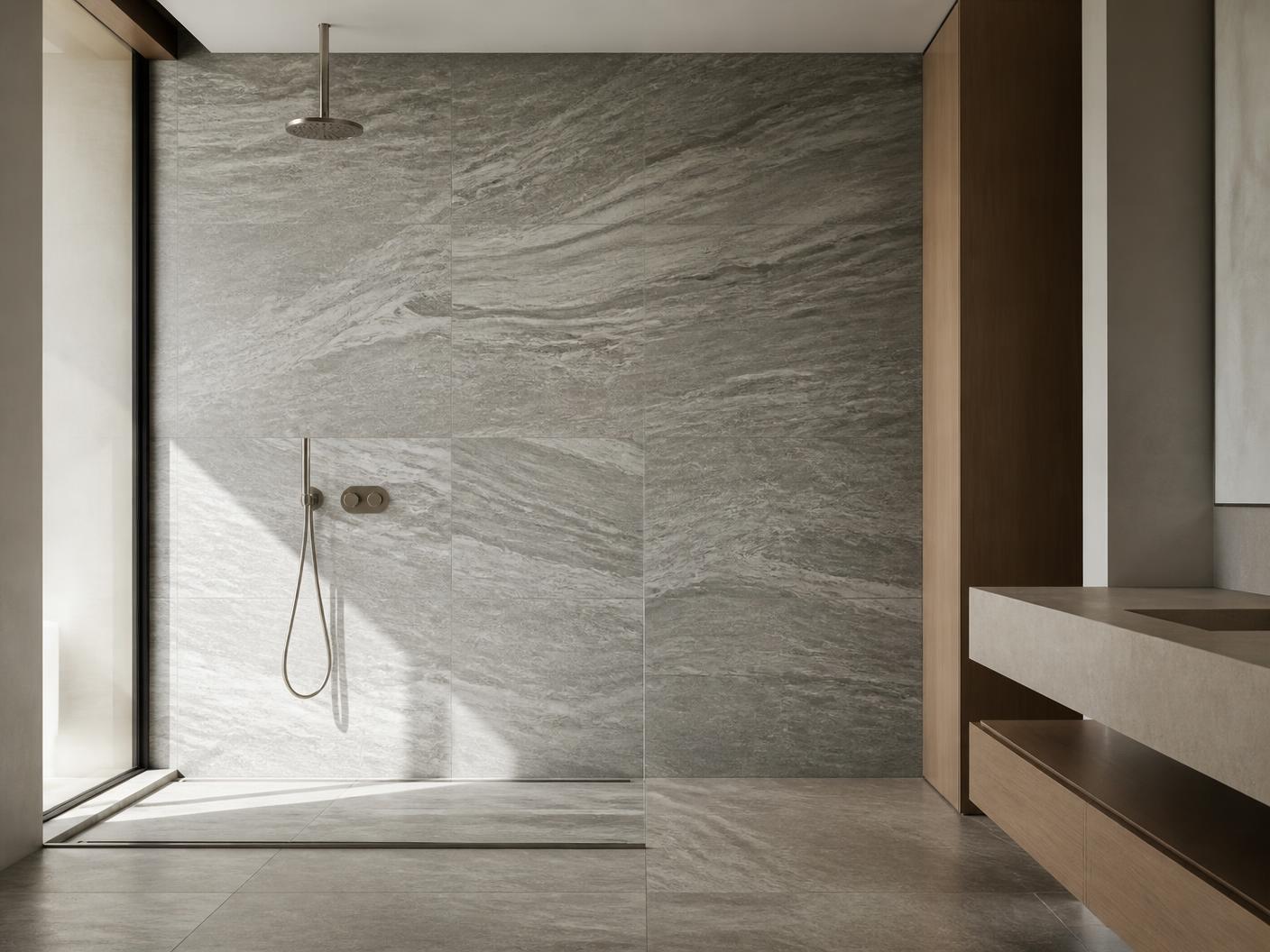 Quartzite Silver tiles installed