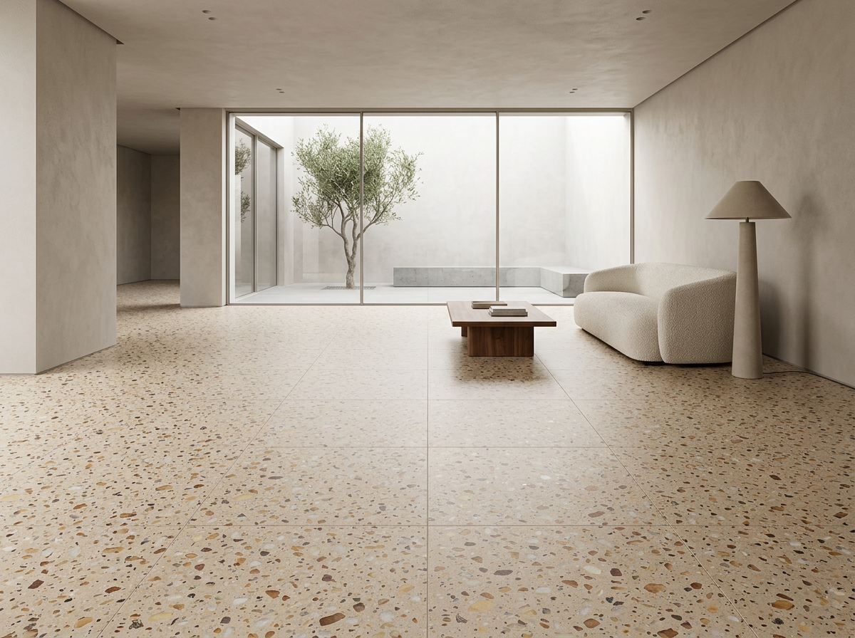 Sand Terrazzo tiles installed