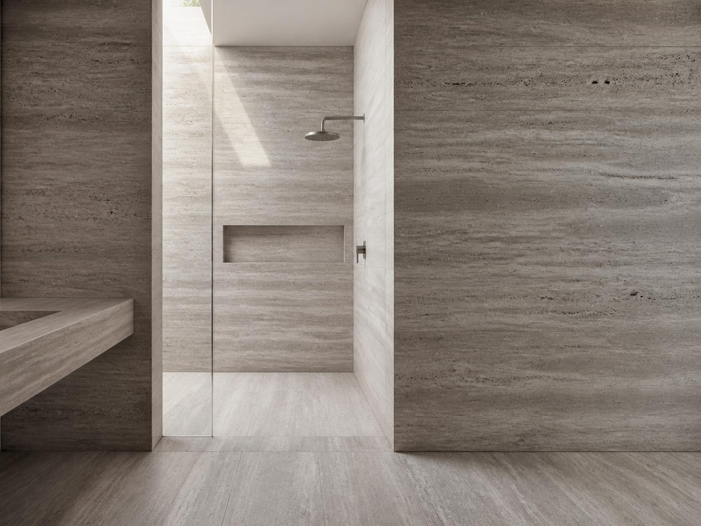 Silver Grey Travertine tiles installed
