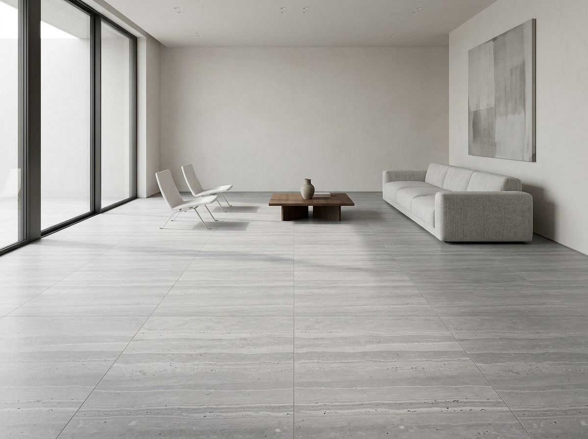 Silver Travertine tiles installed
