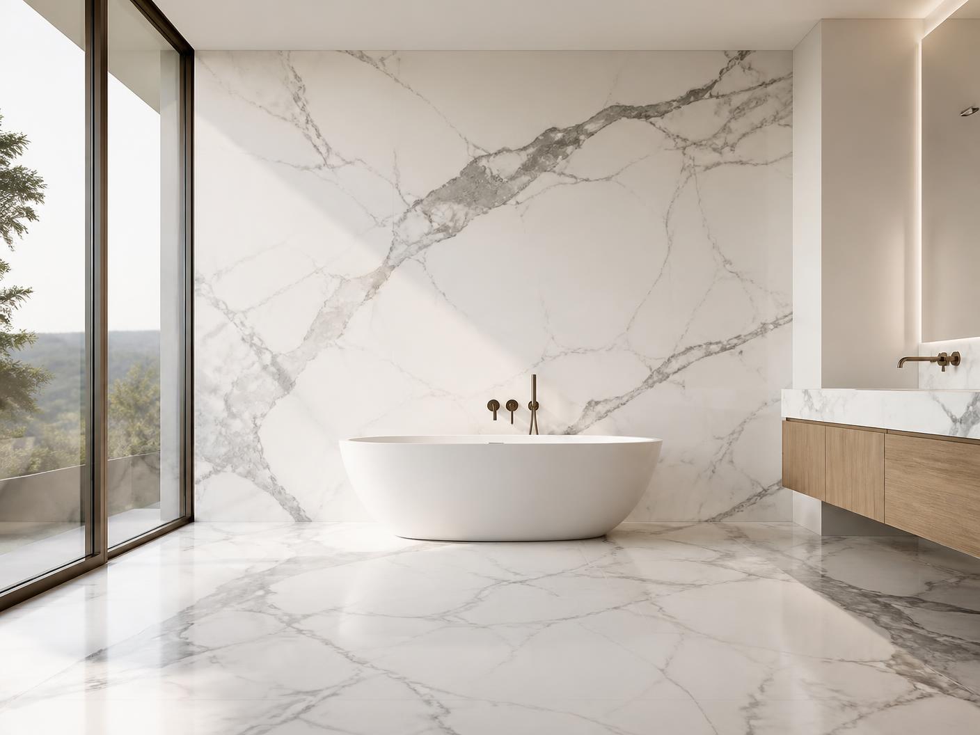 Statuario Marble tiles installed