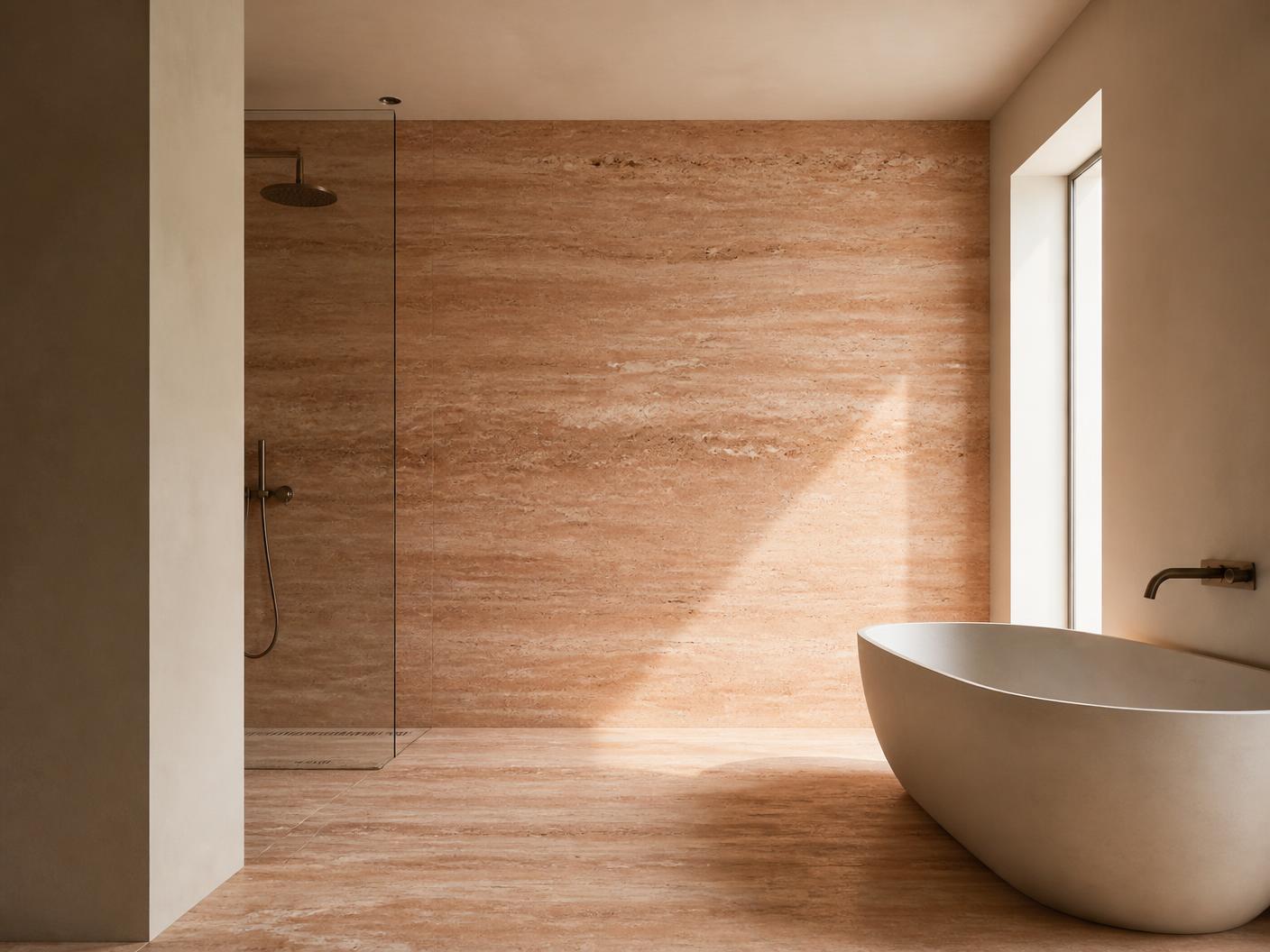 Sunset Travertine tiles installed