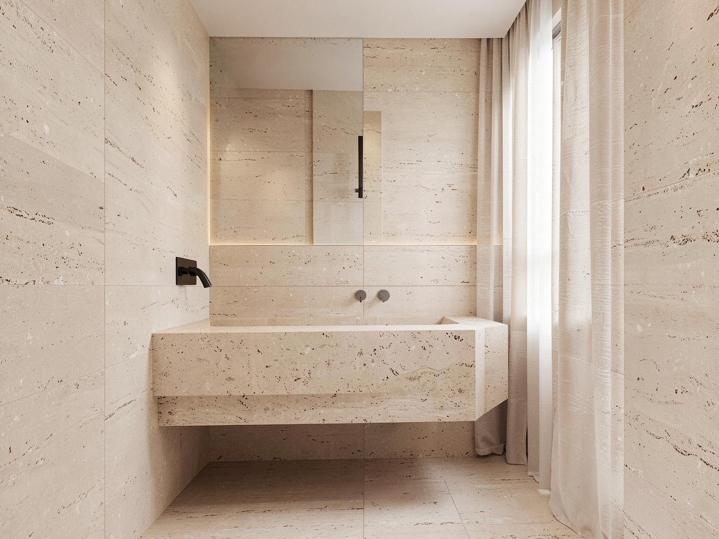 Travertine Bath tile close up