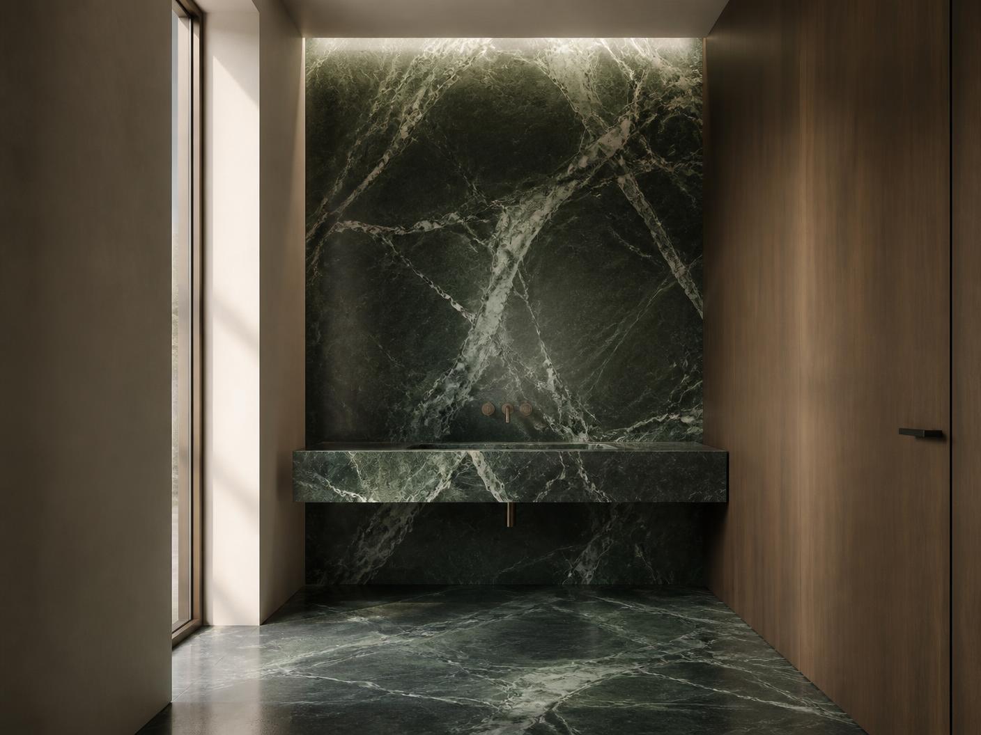 Verde Marble tiles installed