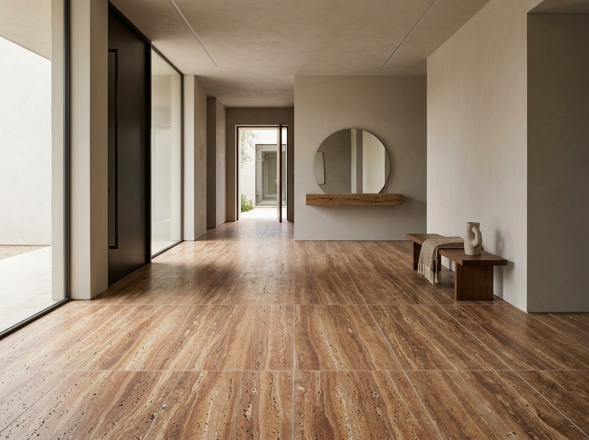 Walnut Travertine tiles installed